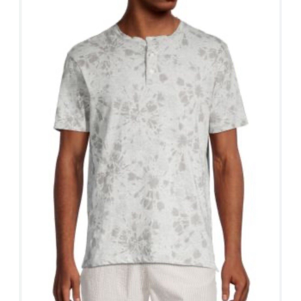 Civil Society Tie Dye Gray Print Short Sleeve Henley Cotton T-Shirt Sz XL New